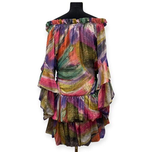 Valtadoros Mykonos Athens Ruffled Multicolor Mini Dress Size Small - Picture 2 of 6